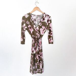 PinkBlush Women’s Maternity Olive Green Pink Floral Above The Knee Dress